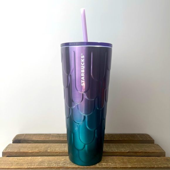 STARBUCKS Venti Purple Twilight Ombre Mermaid Scales Stainless Steel Tumbler